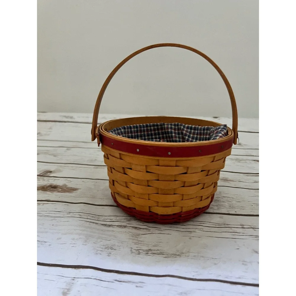 Longaberger Woven Memories Basket 2002 Red Natural Star Liner Small 7.5in